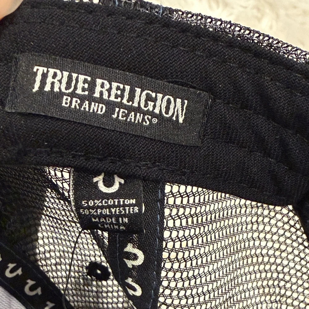 NWT True Religion Blue and Black Logo Trucker Hat